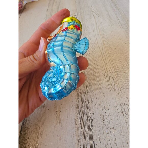 Blue glitter seahorse Hawaiian glass ornament Xmas tree - Picture 7 of 8